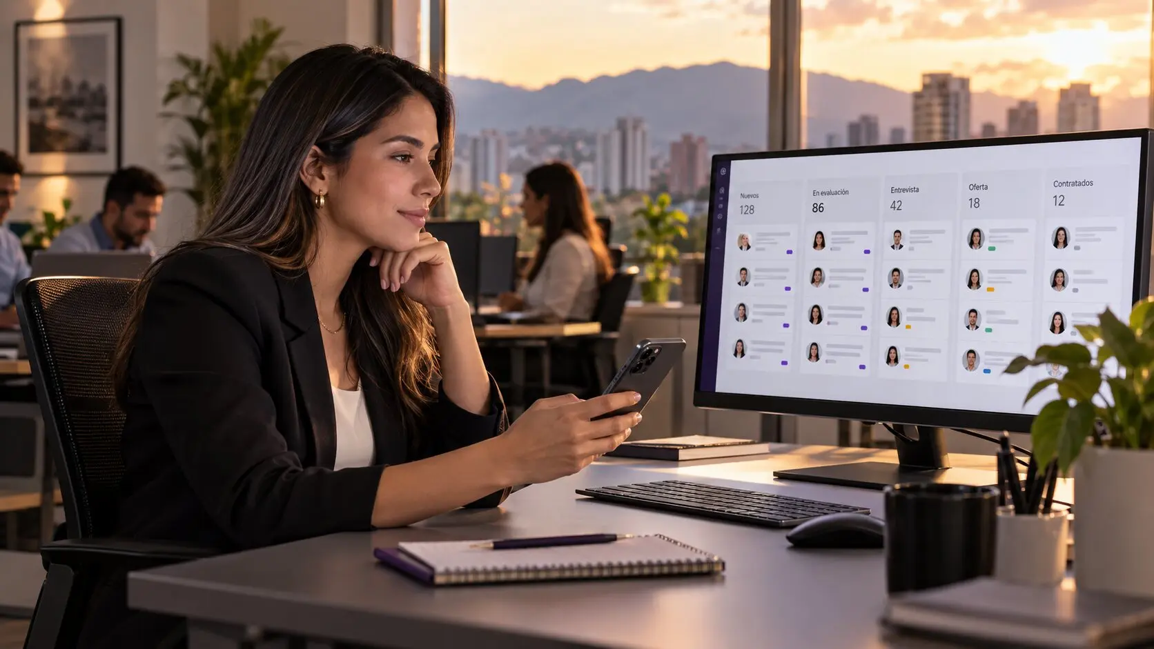 Profesional de talento humano gestionando candidatos con RecruitWA